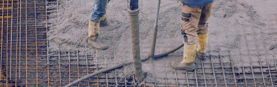 construction workers standing on wet concrete